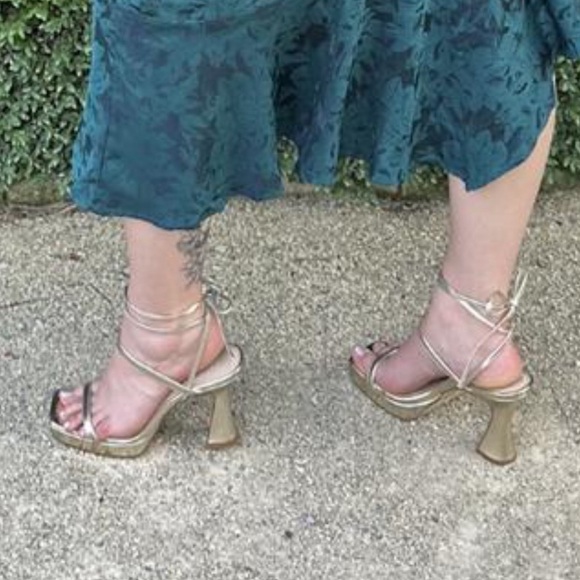 Gold Strappy Heeled Sandals - Picture 2 of 16